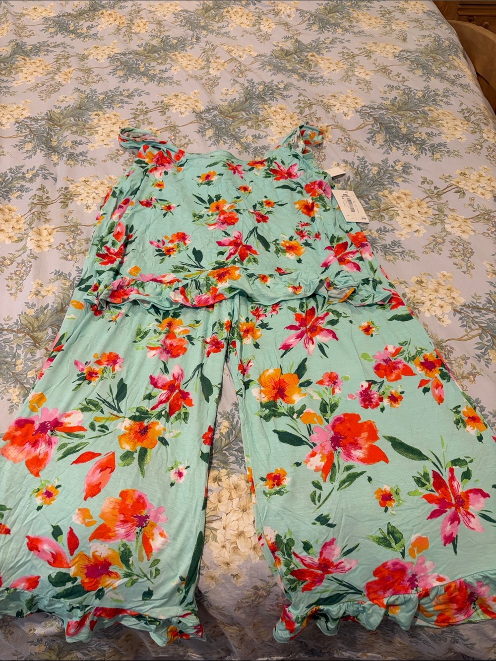 Kensie Floral Ruffle-Strap pajamas set in Mint